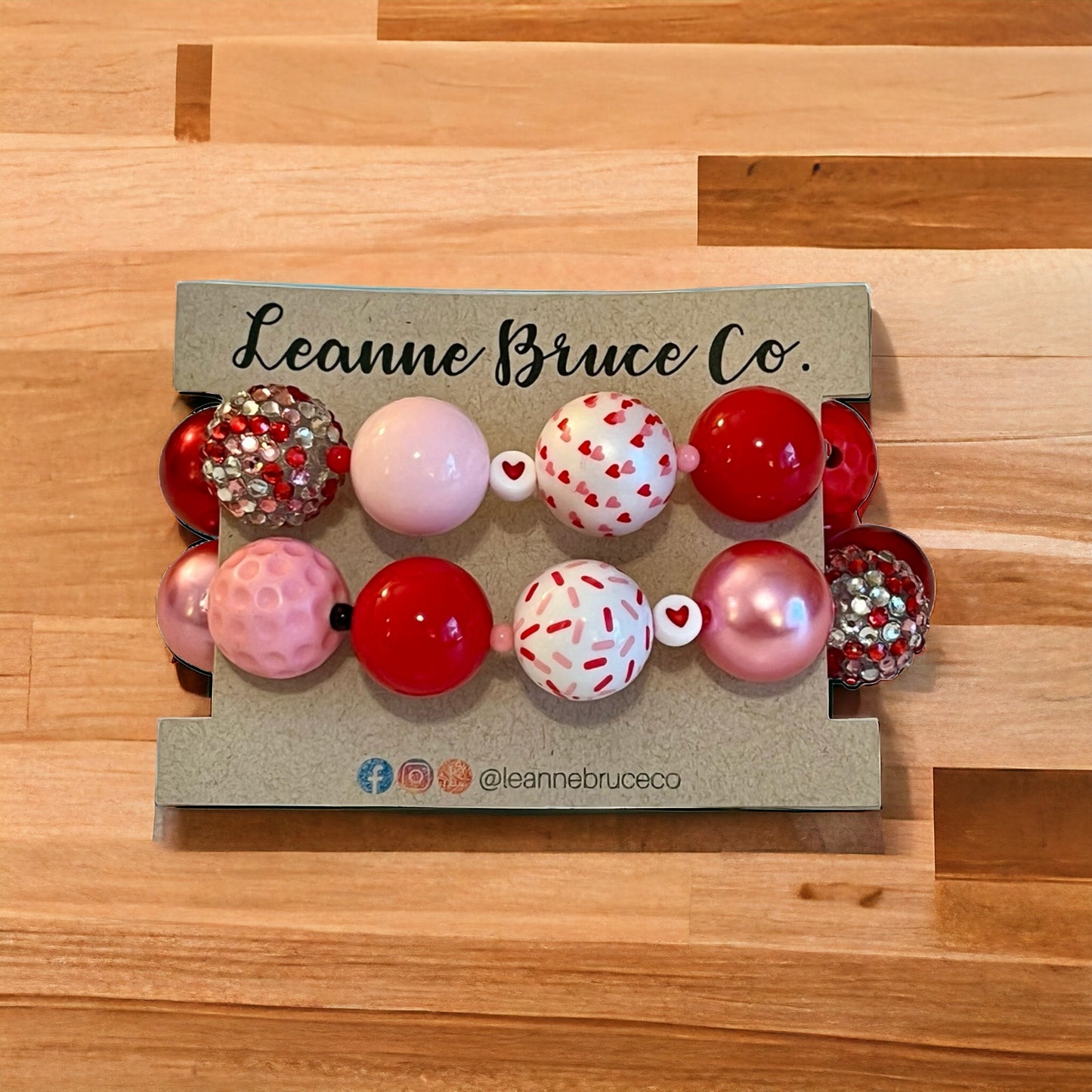 Valentine's Day Bracelet Set of 2 Stretchy Arm Party Galentine's Day Gift Set Handcrafted Love Theme Jewelry Accessories RED Bracelet Set