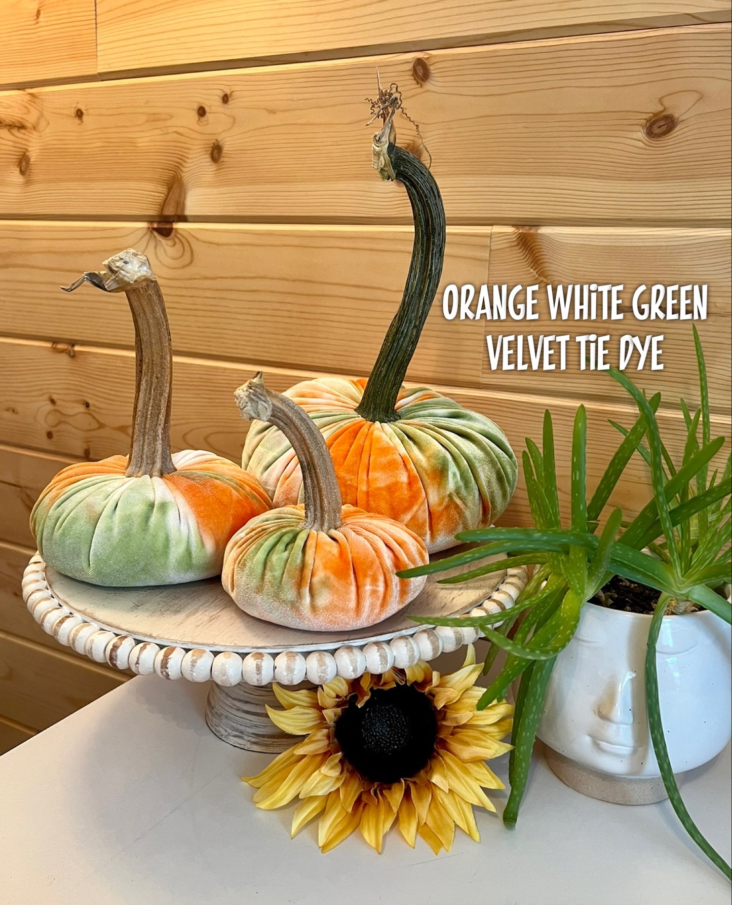 LARGE VELVET PUMPKIN - ORANGE WHITE GREEN TIE DYE