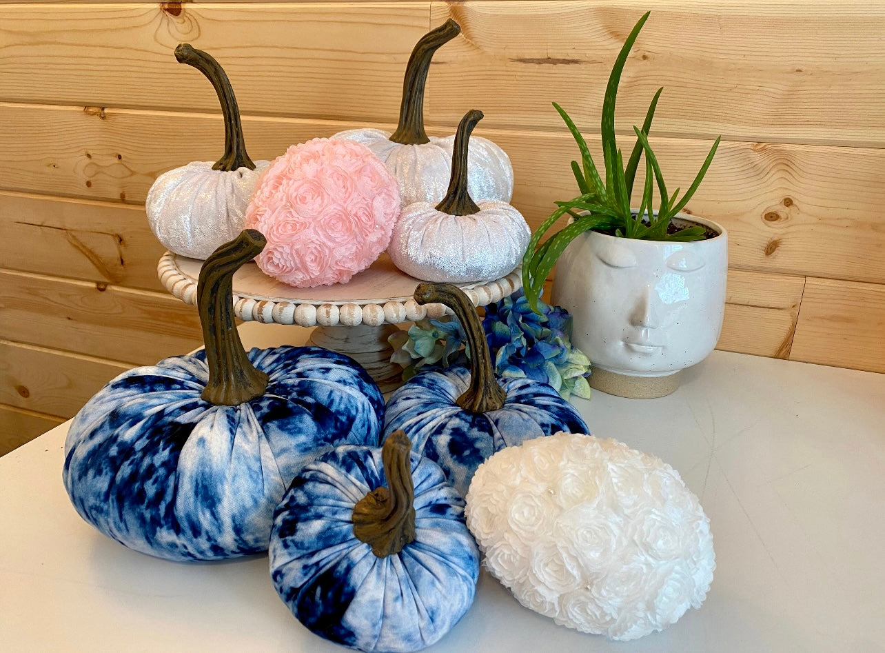 EXTRA LARGE PUMPKIN - BLUE and WHITE TIE DYE