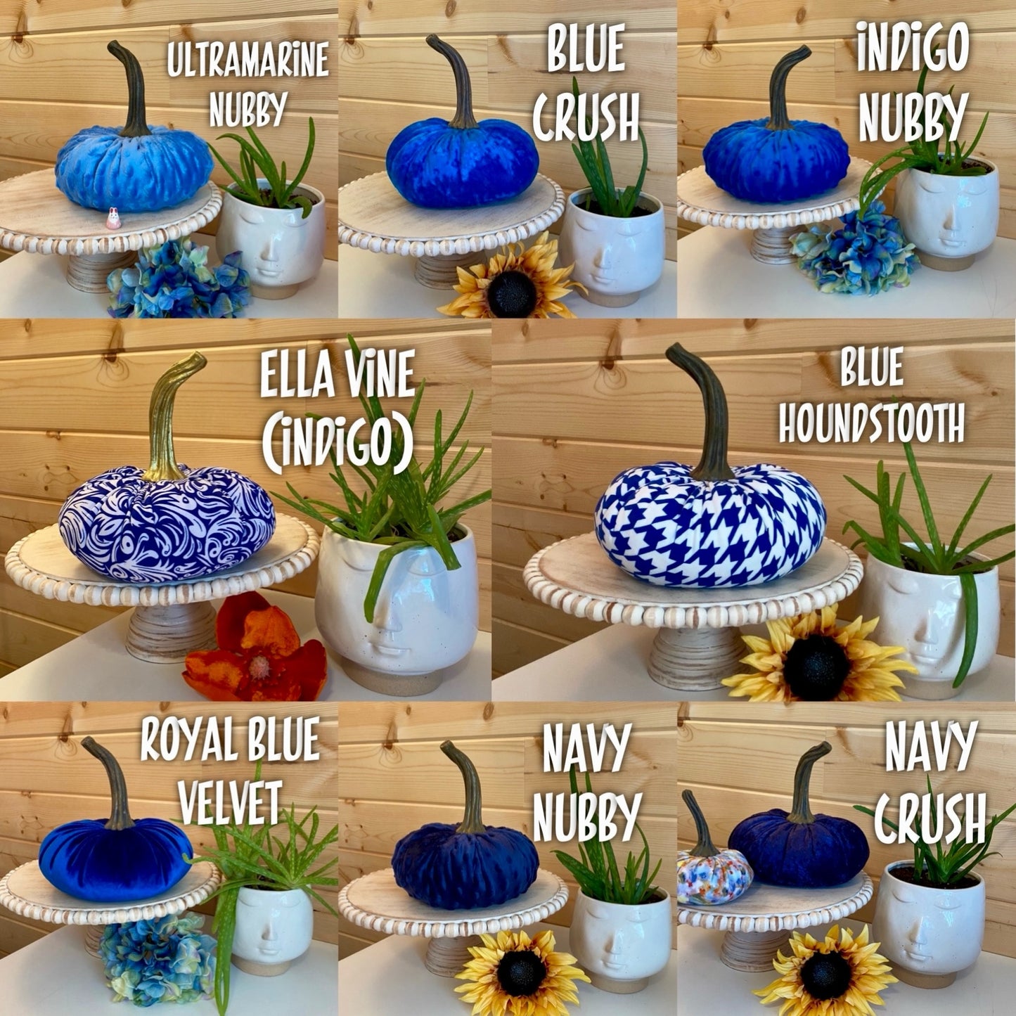 VELVET PUMPKIN SET of 3 - ROYAL BLUE