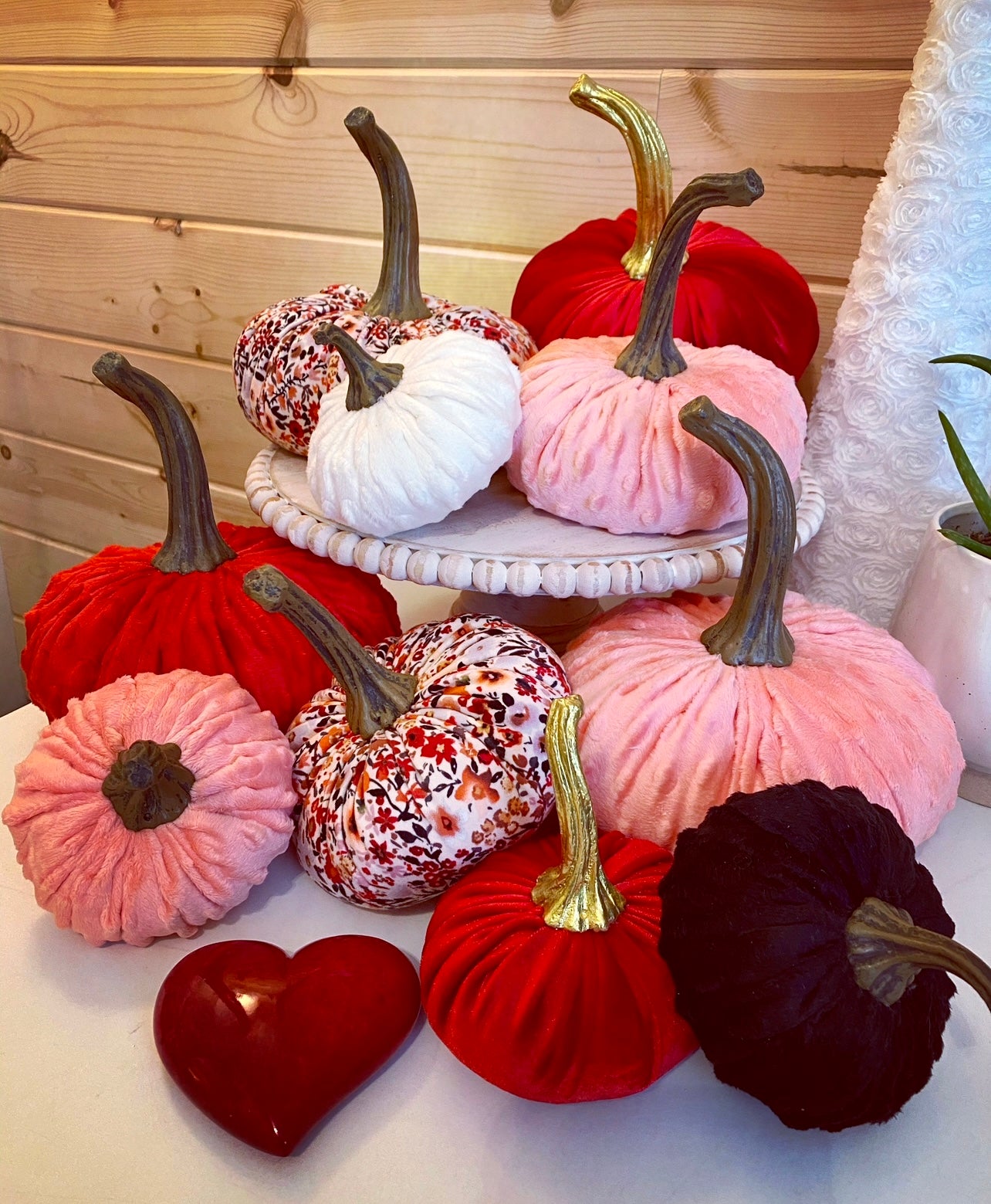 PUMPKIN SET OF 3 VELVET - RED