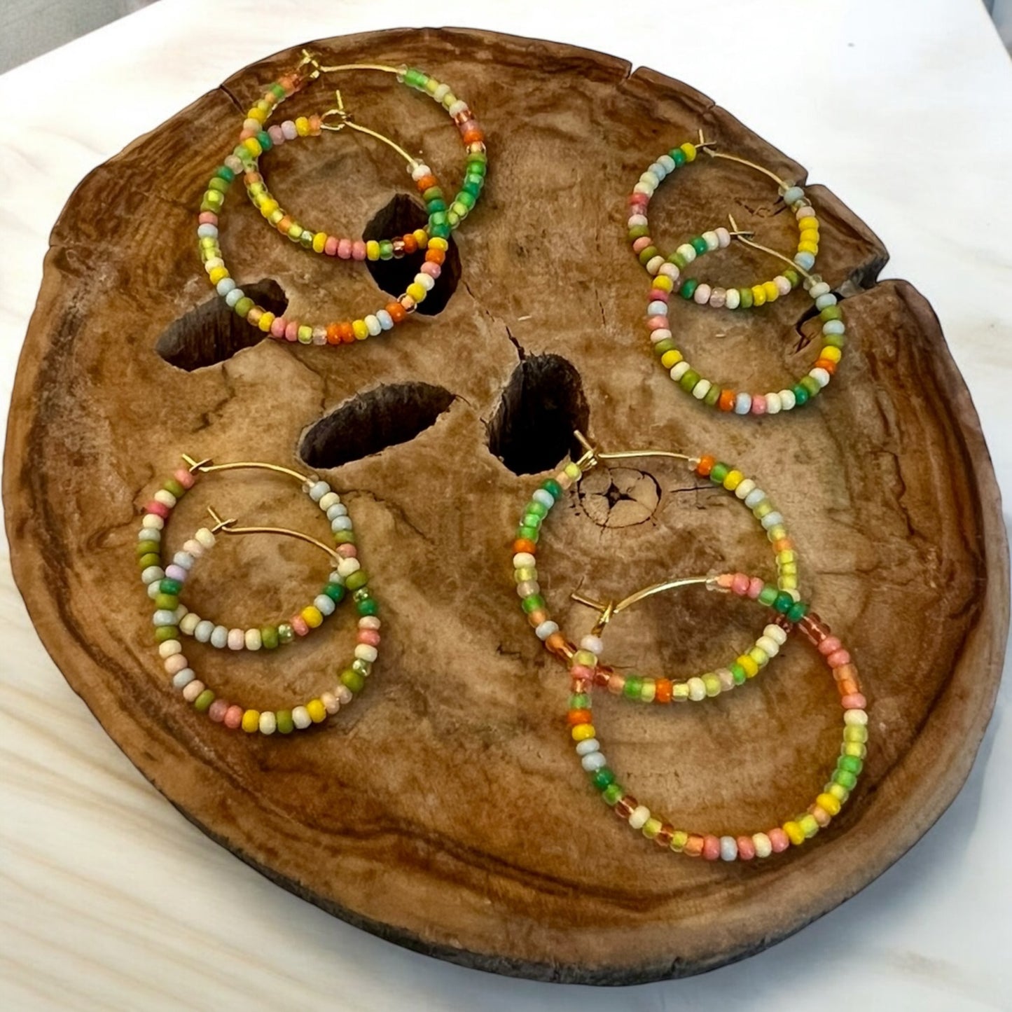 Earrings Gold Hoop Spring Holiday Themed Festive Hoop Bright Pastel Beaded Earrings Gift for Her Easter Basket Gift Earring Jewelry Gifts