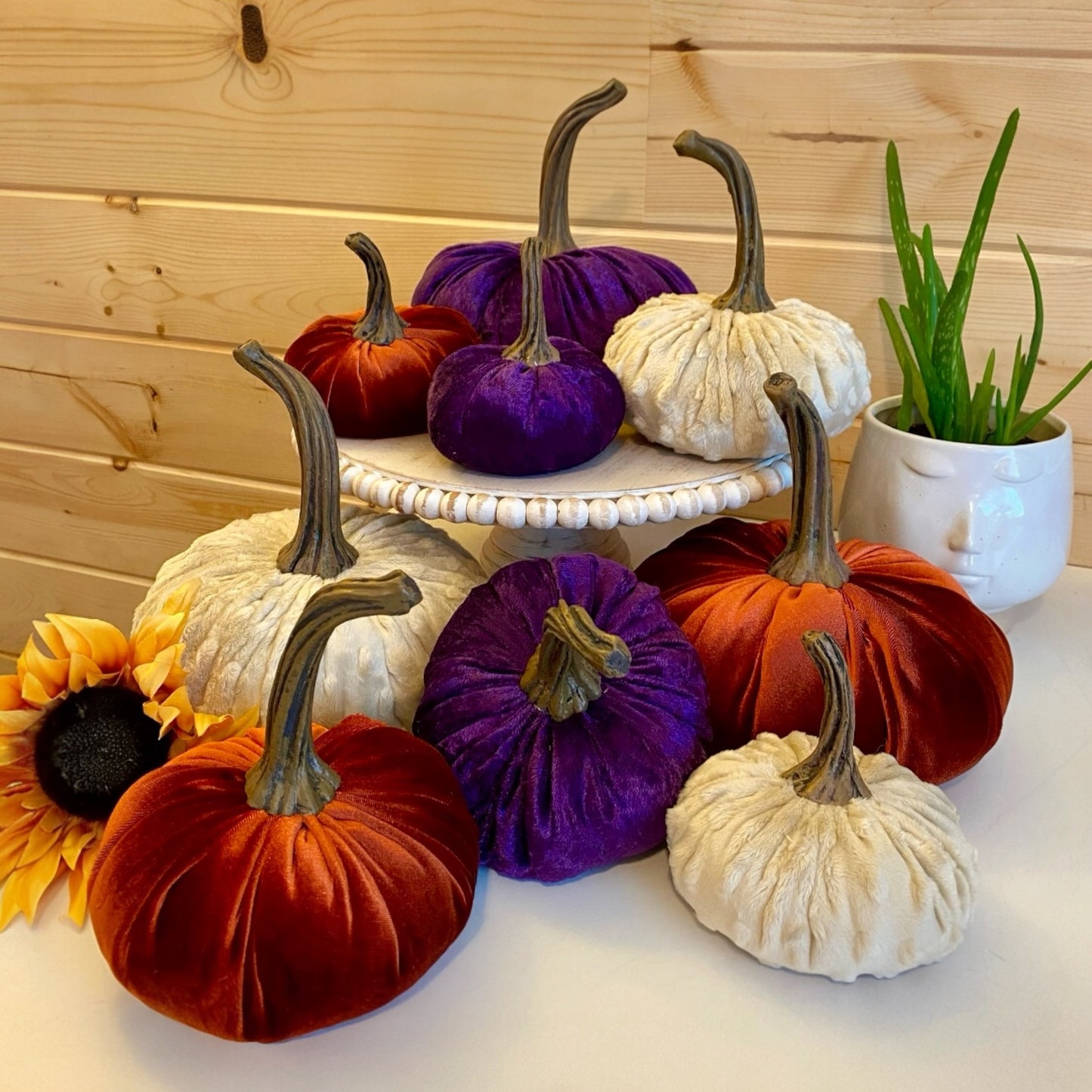 CRUSHED VELVET PUMPKIN SET of 3 - PURPLE CRUSH