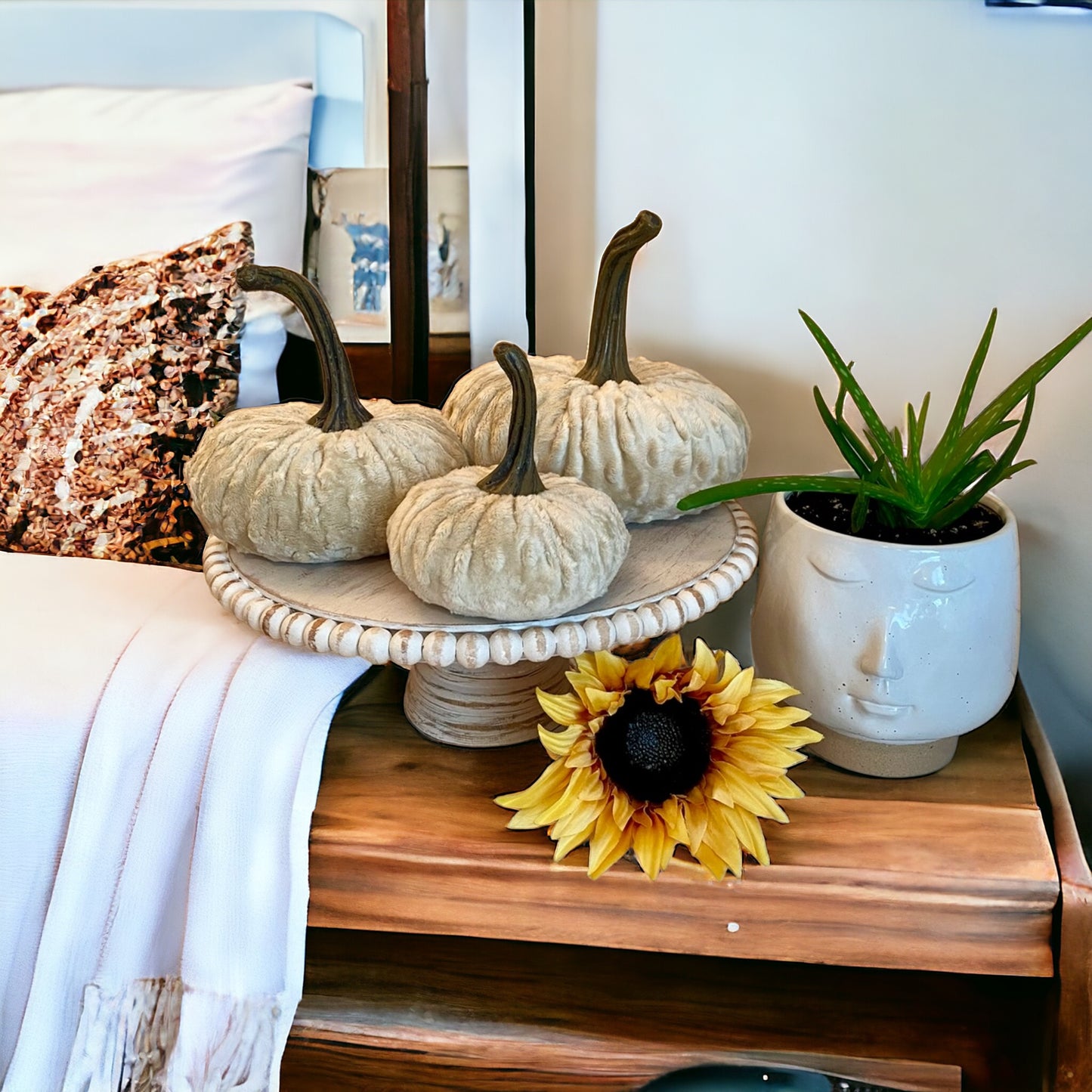 HANDCRAFTED PUMPKIN SET of 3 NUBBY MINK VELVET - SAND