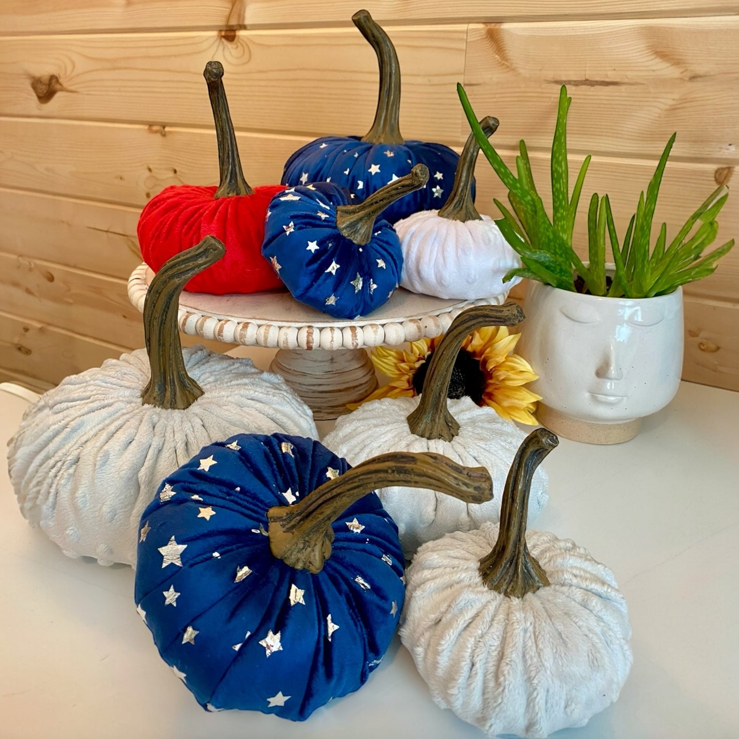 SMALL MINK VELVET PUMPKIN - NAVY BLUE with SILVER FOIL STARS