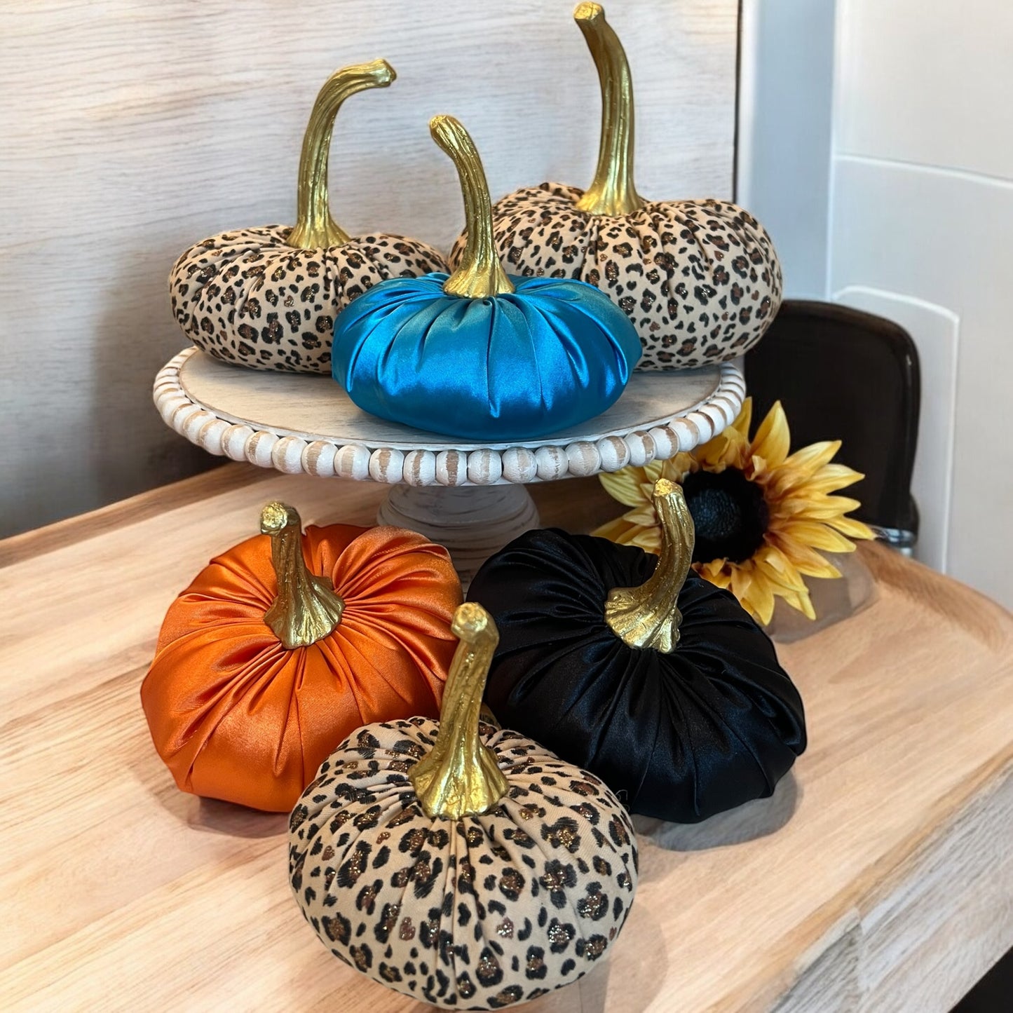 ANIMAL PRINT FABRIC PUMPKIN SET of 3 - LEOPARD SPARKLE