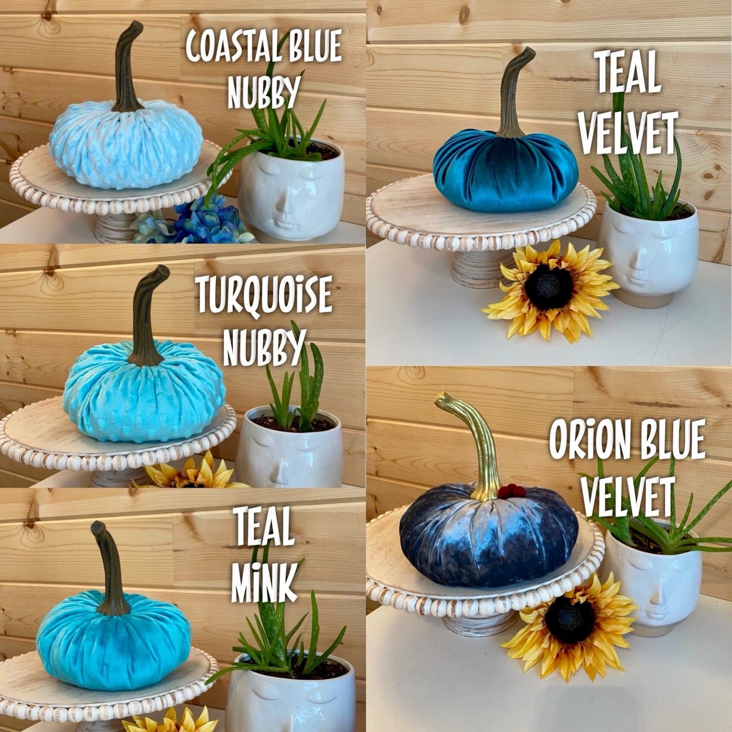 VELVET PUMPKIN SET of 3 - TEAL VELVET