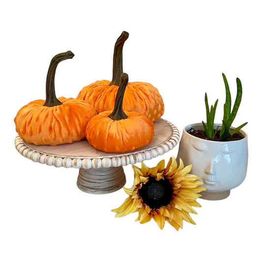 PUMPKIN SET OF 3 NUBBY MINK VELVET - ORANGE