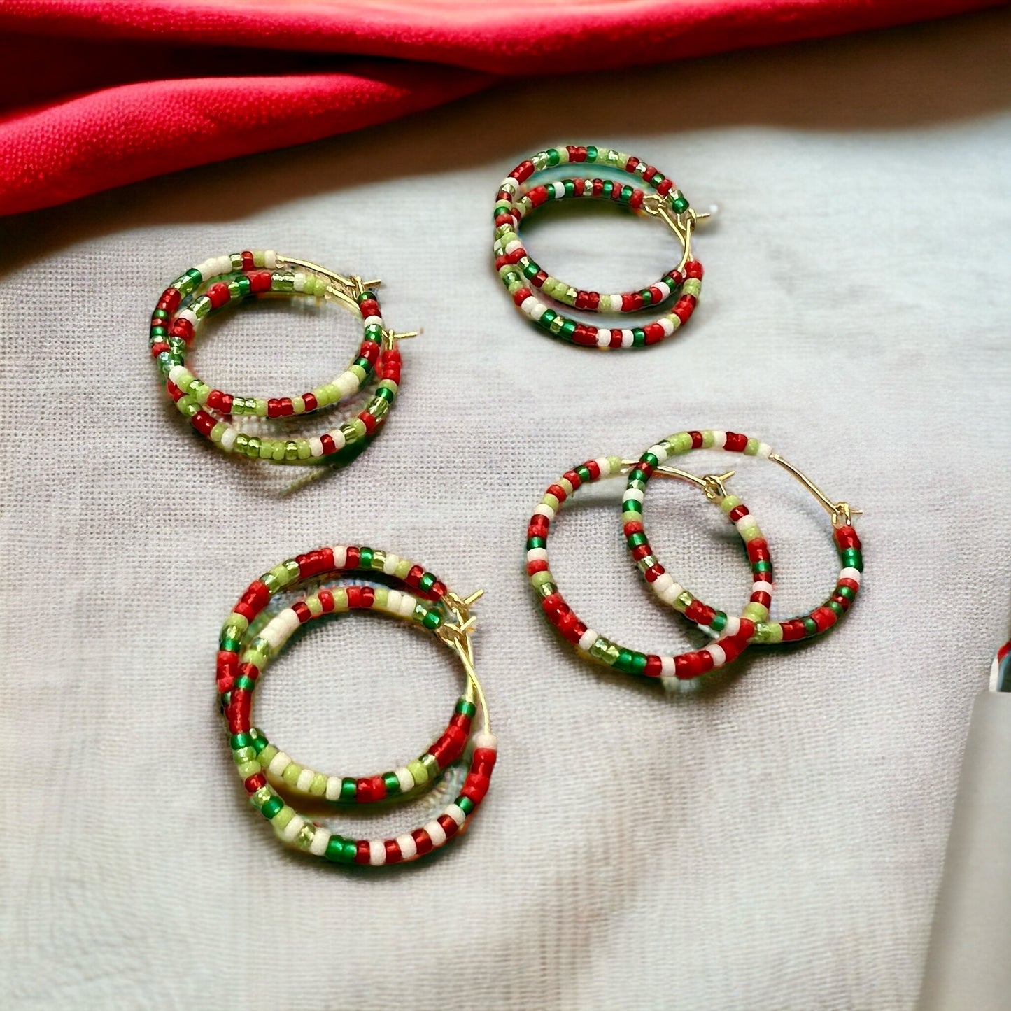 Earrings Gold Hoop Grinch Theme Holiday Theme Red and Green Festive Hoop Earrings Gift for Her Stocking Stuffer Holiday Jewelry Accessory