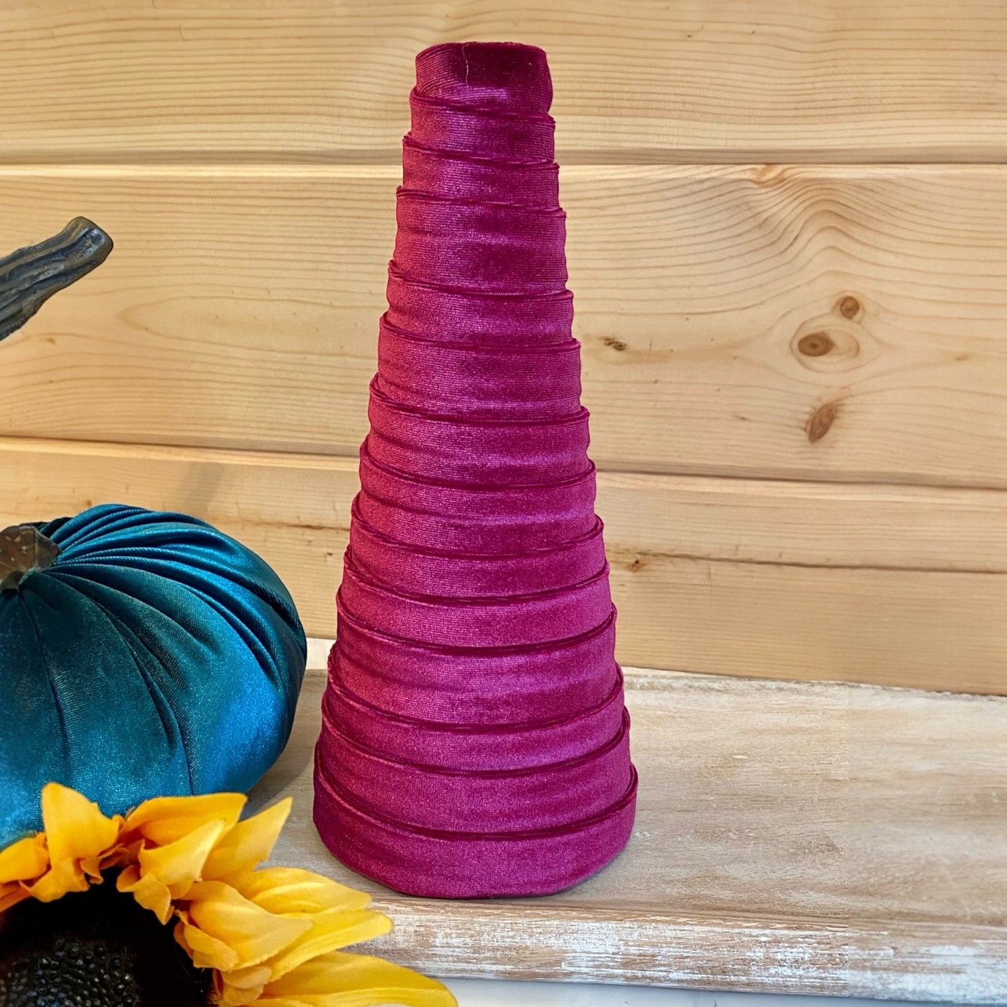 Decorative CONE Trees for Home Decor and Wedding Centerpieces Set of 5 MAGENTA VELVET Cones