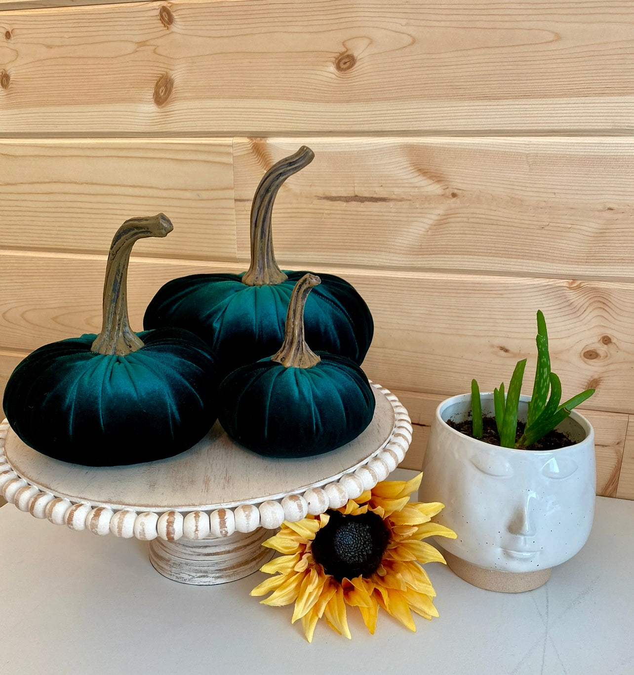 VELVET PUMPKIN SET of 3 - HUNTER GREEN