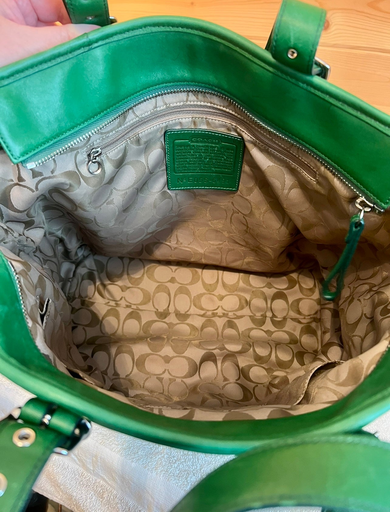 ‼️SOLD‼️Vintage COACH Hampton Green Leather Carryall Shoulder Bag TOTE  Handbag 6491