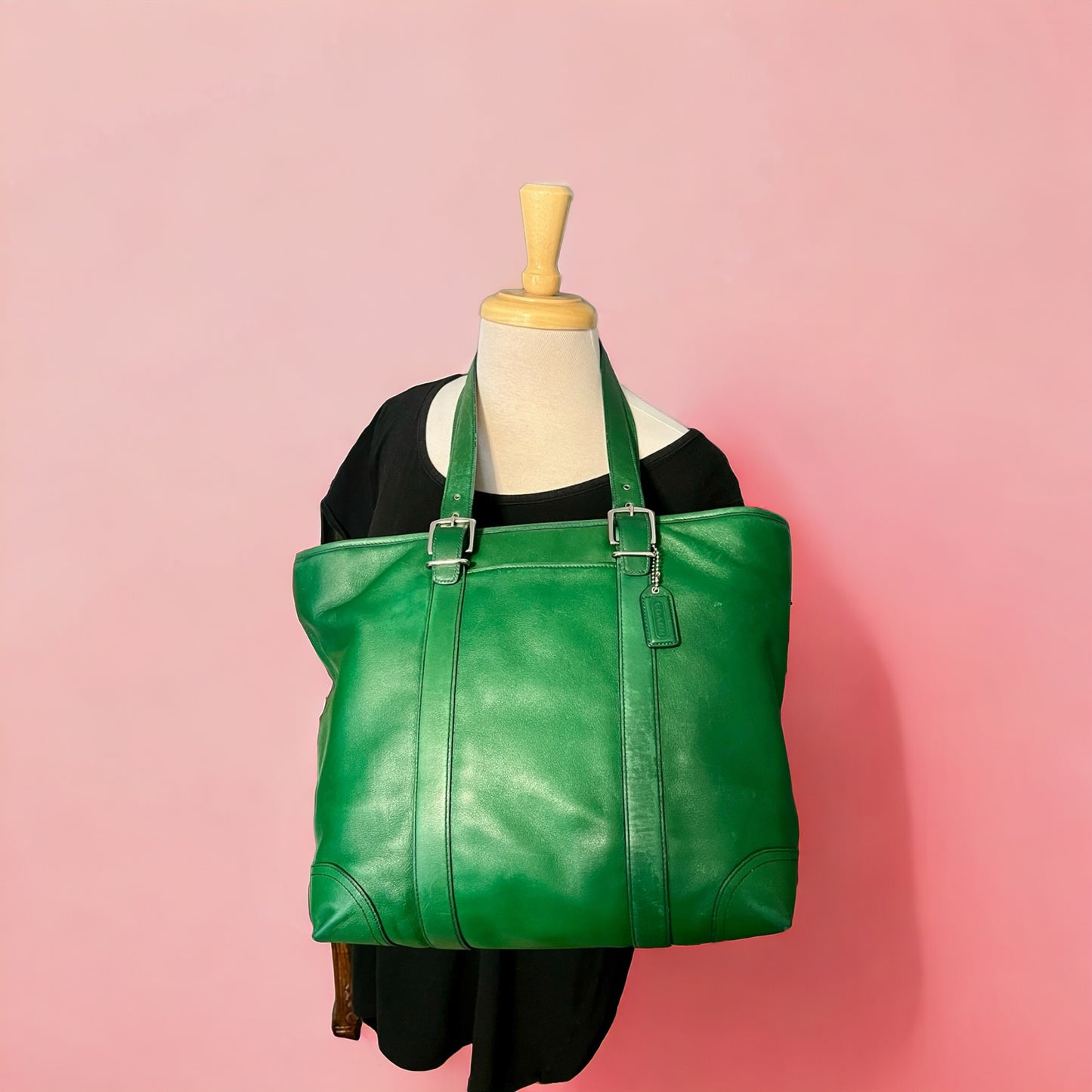 ‼️SOLD‼️Vintage COACH Hampton Green Leather Carryall Shoulder Bag TOTE  Handbag 6491