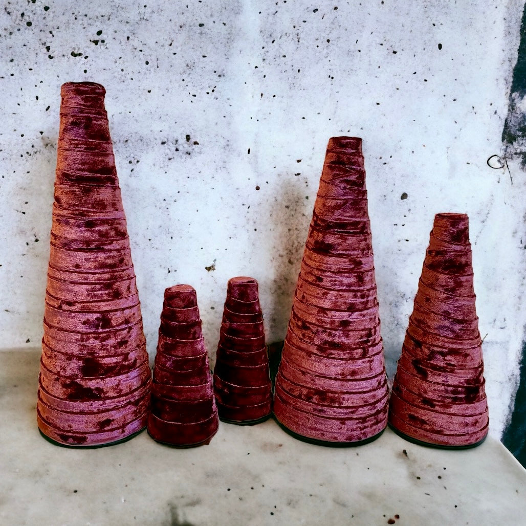 Decorative CONE Trees WINE VELVET Tree Set of 5