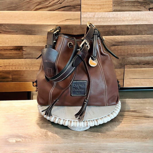 ‼️SOLD‼️ DOONEY & BOURKE Drawstring Satchel Bucket Bag Hobo Purse Brown Leather Tassels