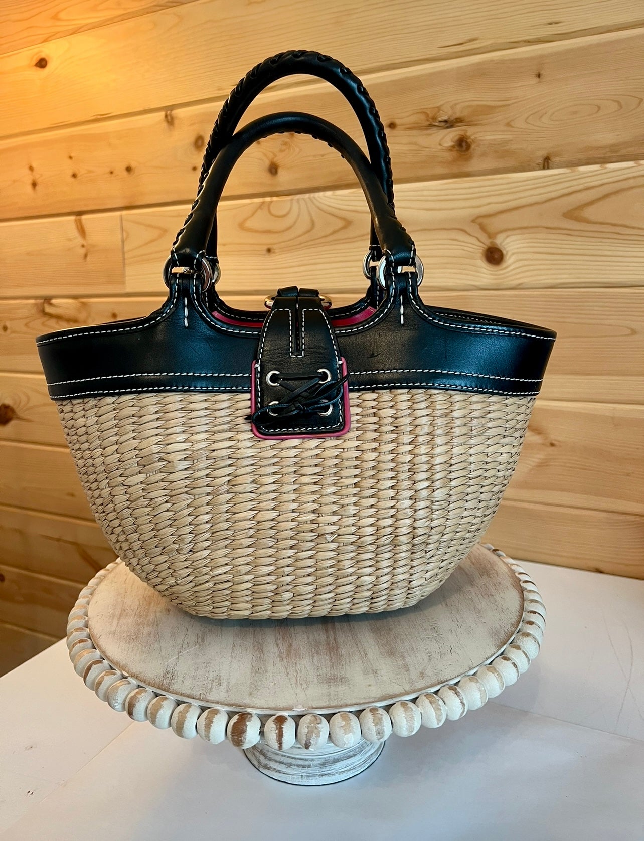 ‼️SOLD‼️ COACH Vintage Basket Purse Black Leather Trim with Pink Suede Butterfly 6270