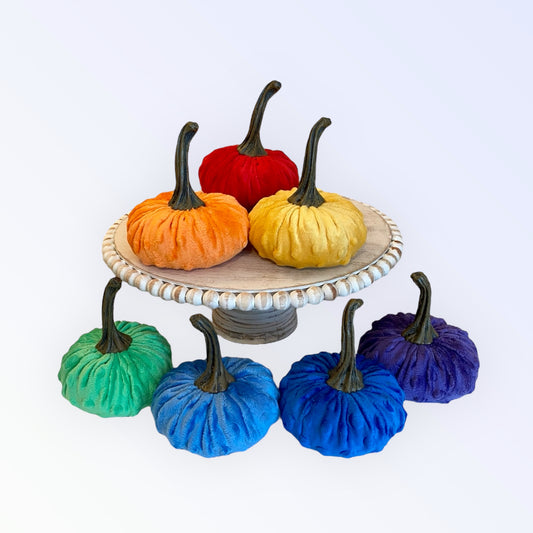 SMALL NUBBY MINK VELVET PUMPKINS - RAINBOW SET OF 7