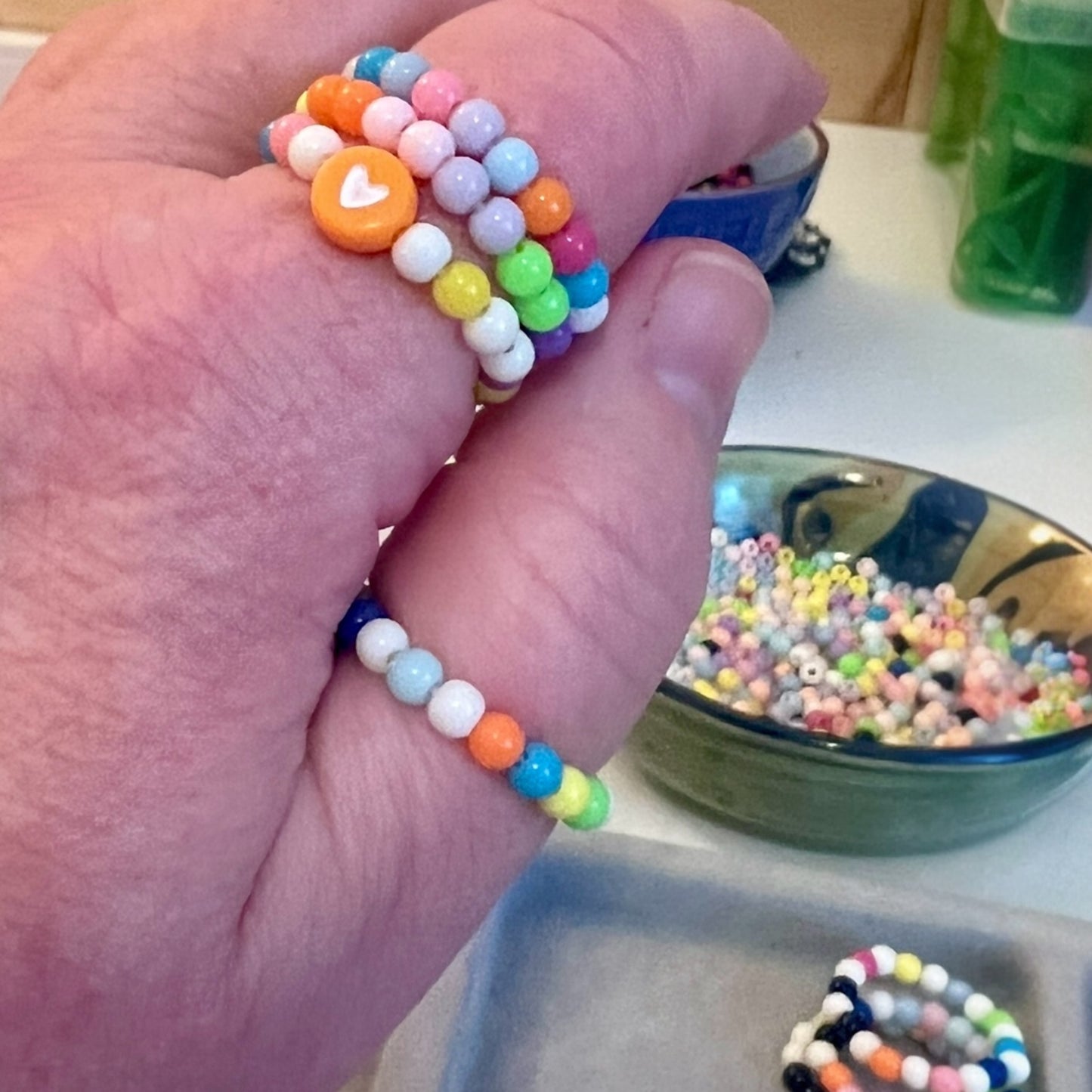 Multi Color Ring Stack Sets Stretch Elastic Gum Ball Colored Beaded Ring Stacks Spontaneous Gift for Her Stocking Stuffer Jewelry Gift Mode