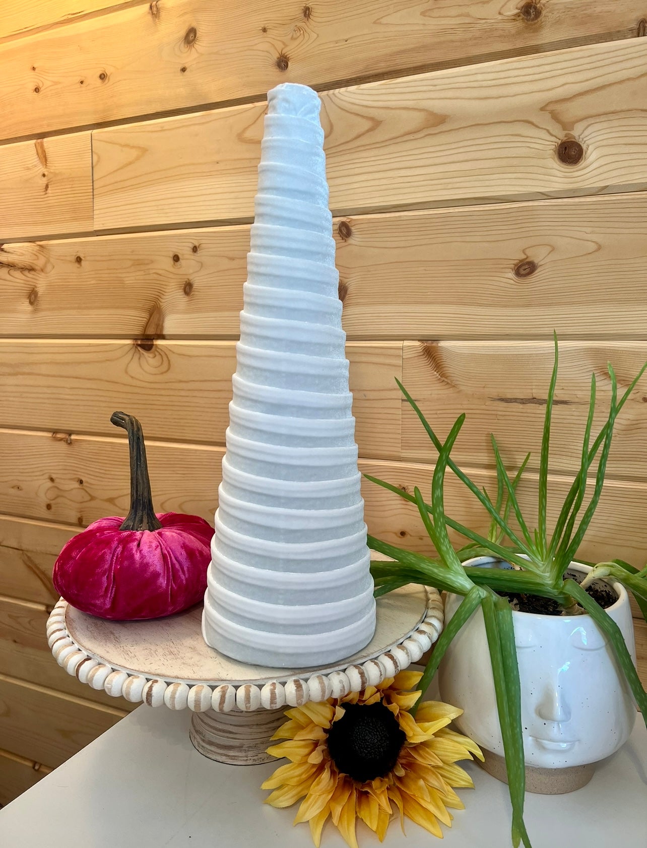 Decorative CONE Trees WHITE VELVET Luxe Velvet Tree Set of 4