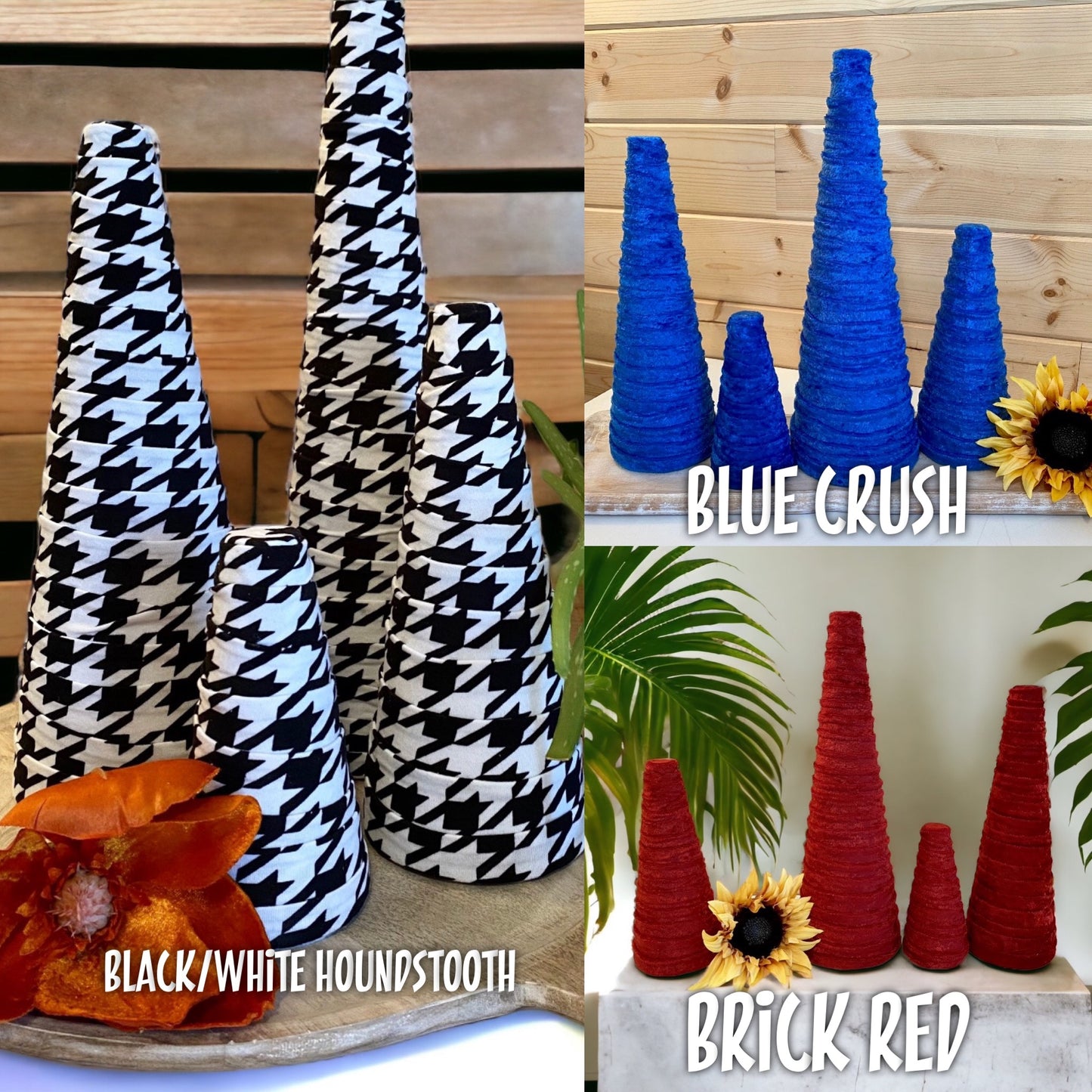 Decorative CONE Trees BLUE CRUSH Velvet Set of 3