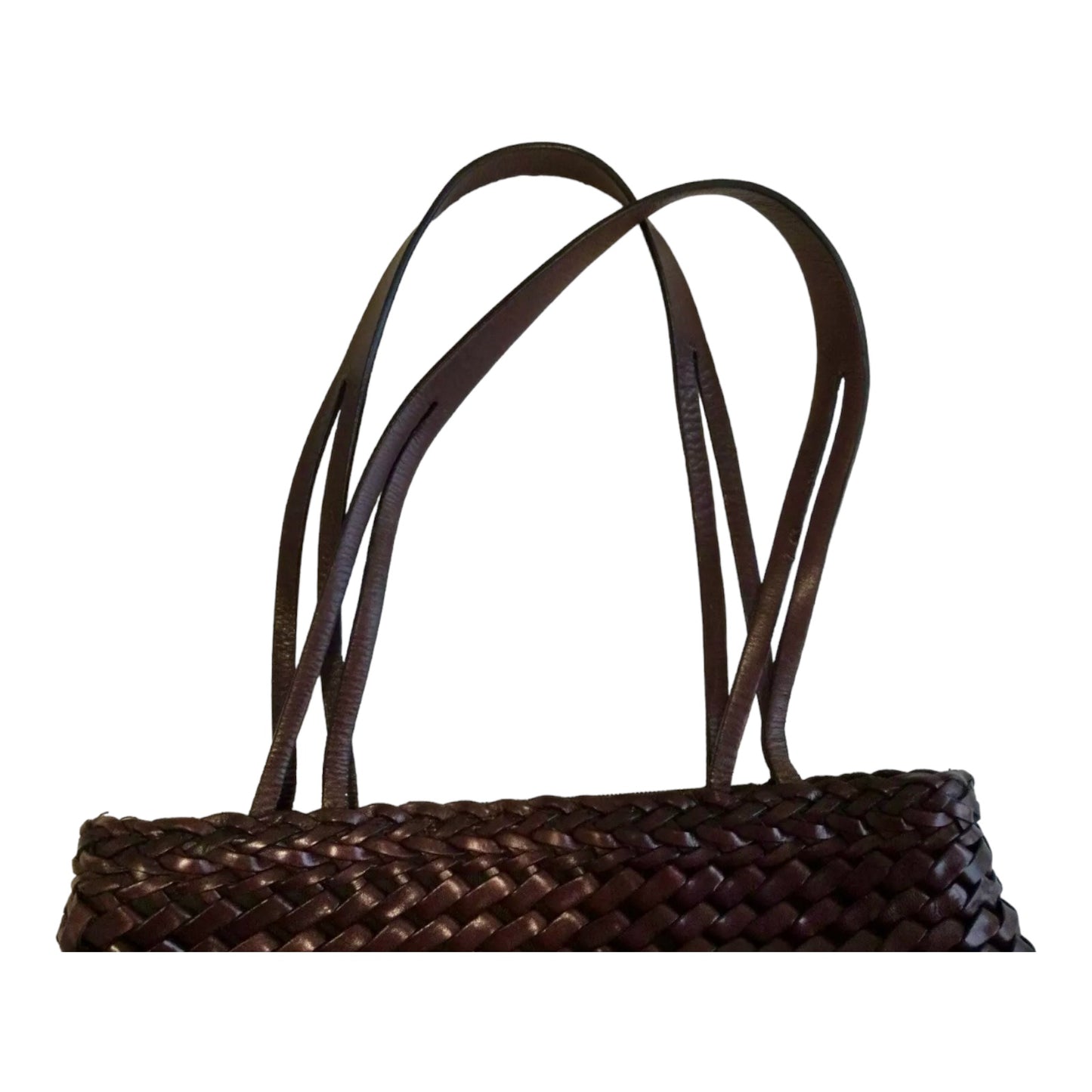 ‼️SOLD‼️ Woven Brown Leather Tote Bag Bucket Bag Fabric Lined by HOBO International