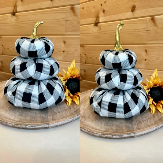 Tiered Pumpkin Stack - Black and White Buffalo Check Flannel