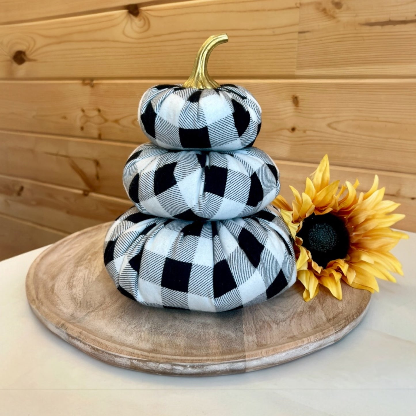 Tiered Pumpkin Stack - Black and White Buffalo Check Flannel