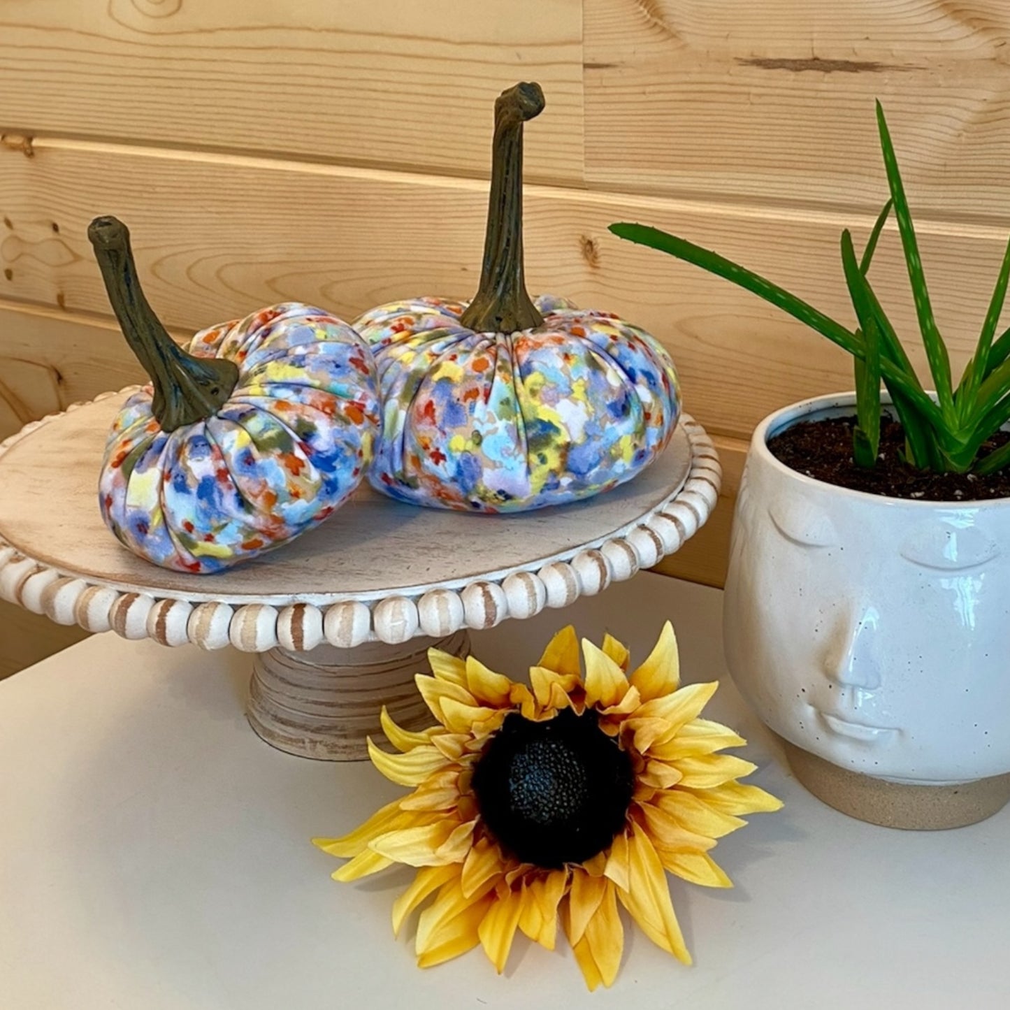 FLORAL PRINT FABRIC PUMPKIN SET of 3 - MAY FLOWERS