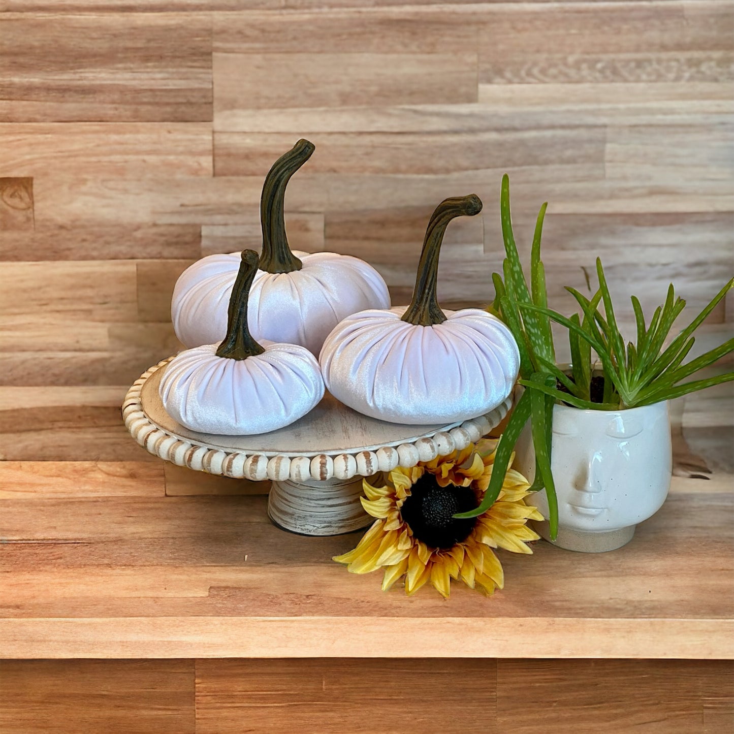 PUMPKINS SET of 3 VELVET - WHITE