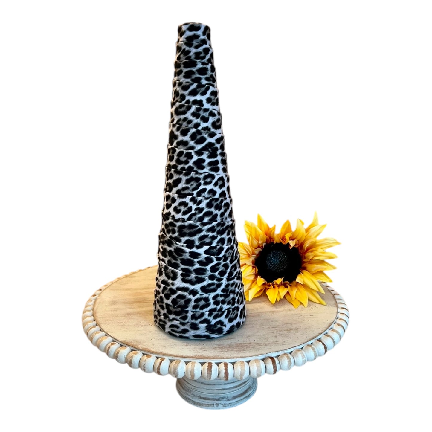 SNOW LEOPARD Print Fabric Decorative CONE Tree Wedding Centerpieces Spring Home Decor Holiday Gift Set of 5