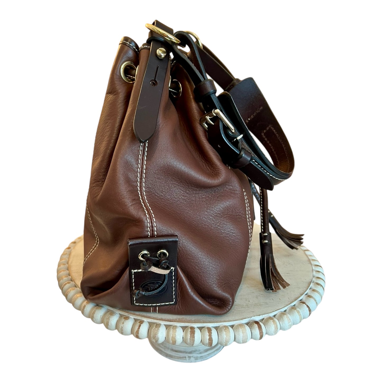 ‼️SOLD‼️ DOONEY & BOURKE Drawstring Satchel Bucket Bag Hobo Purse Brown Leather Tassels