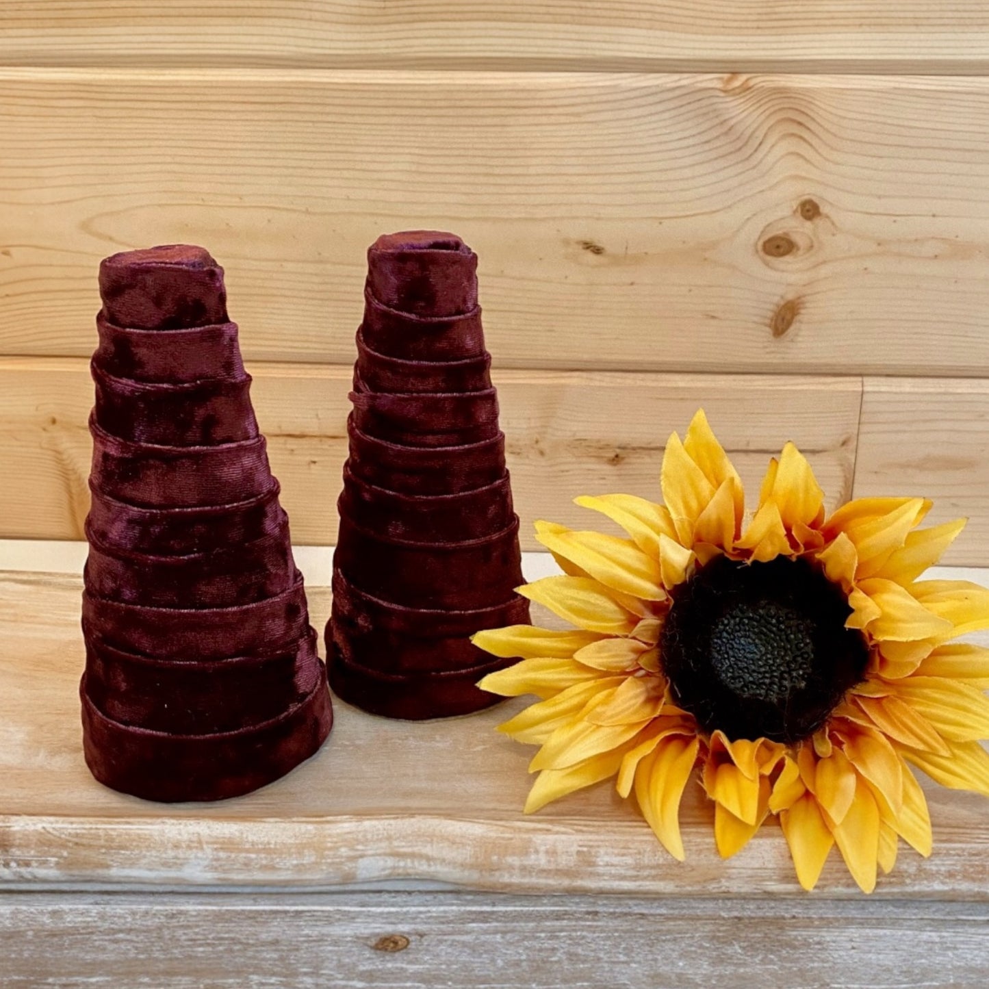 Decorative CONE Trees WINE VELVET Tree Set of 5