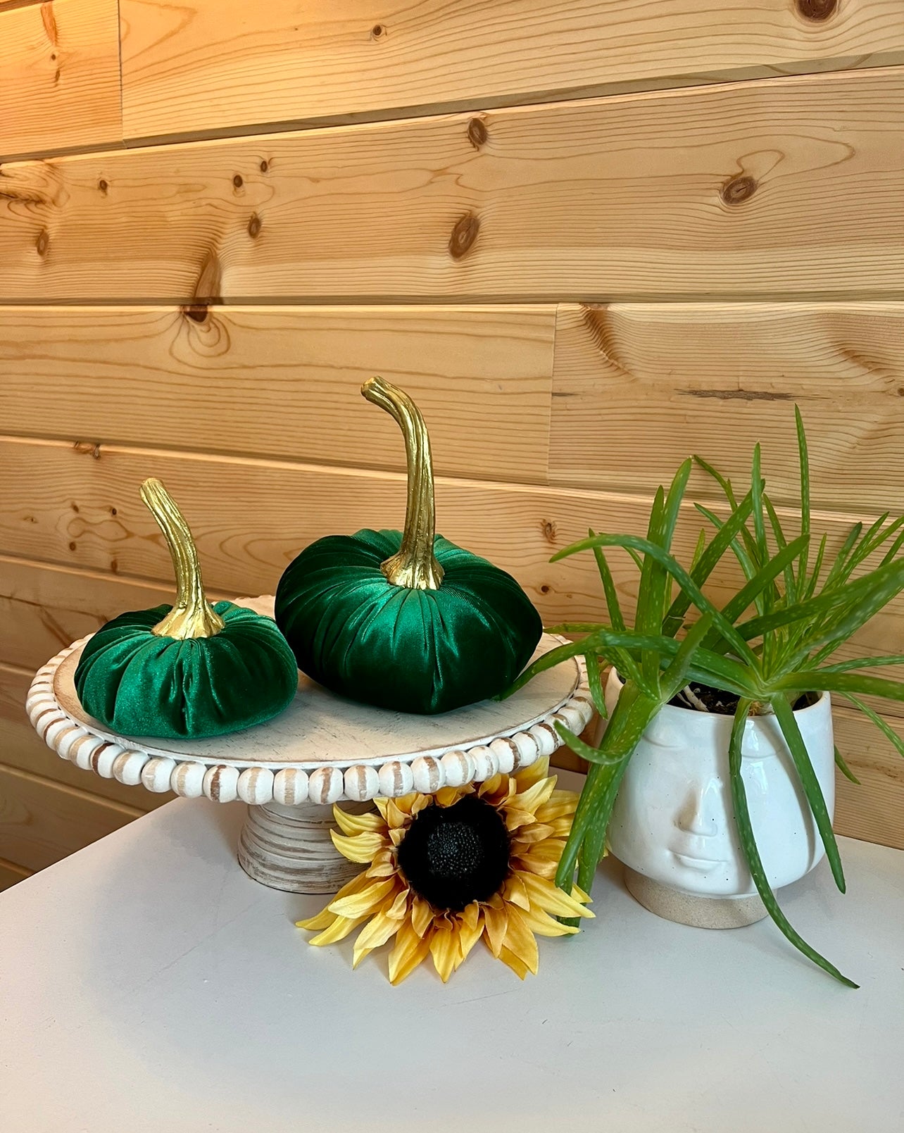 VELVET PUMPKIN SET of 3 - EMERALD GREEN