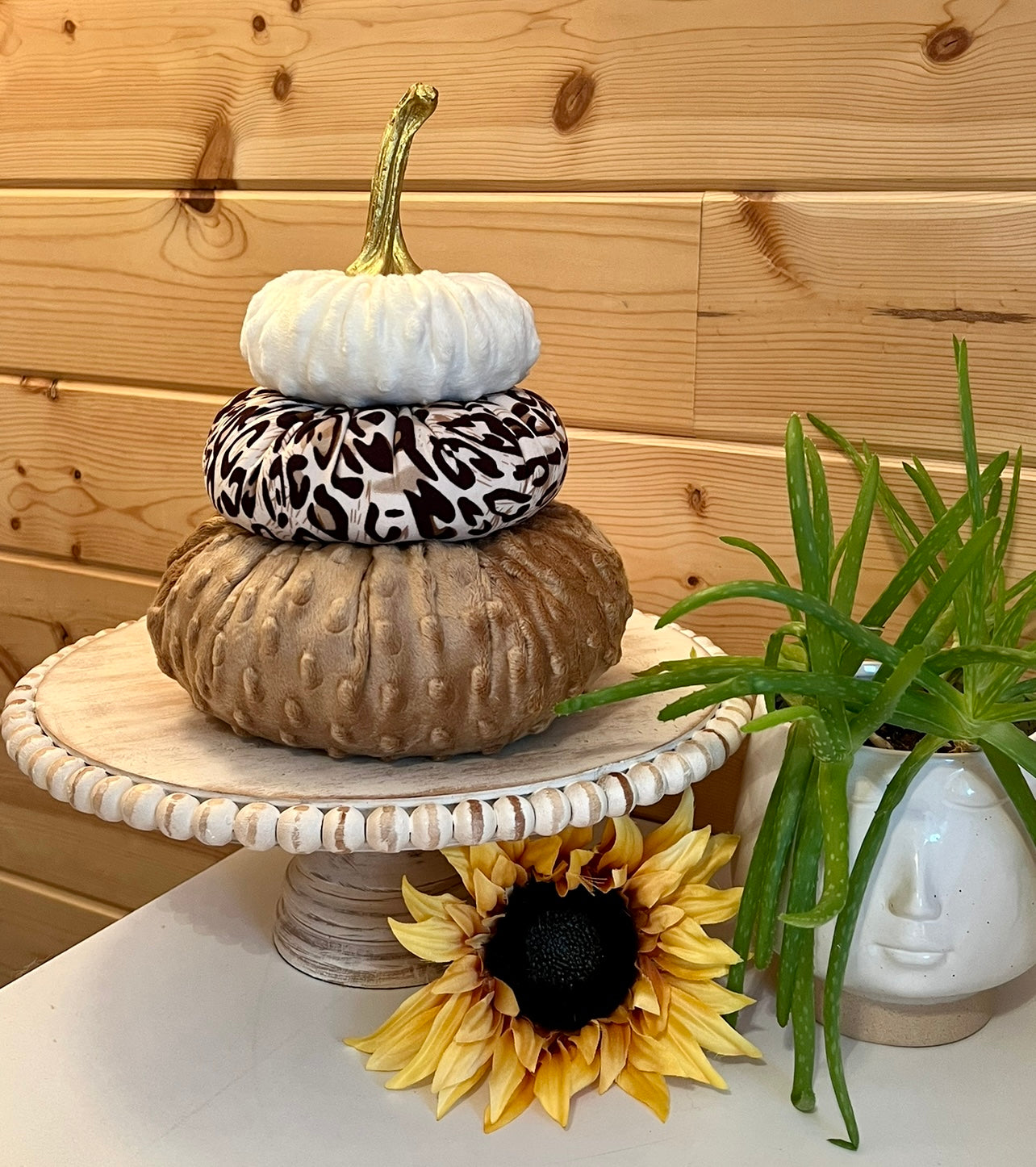 Tiered Pumpkin Stack - Nubby Mink Animal Print Cream Leopard