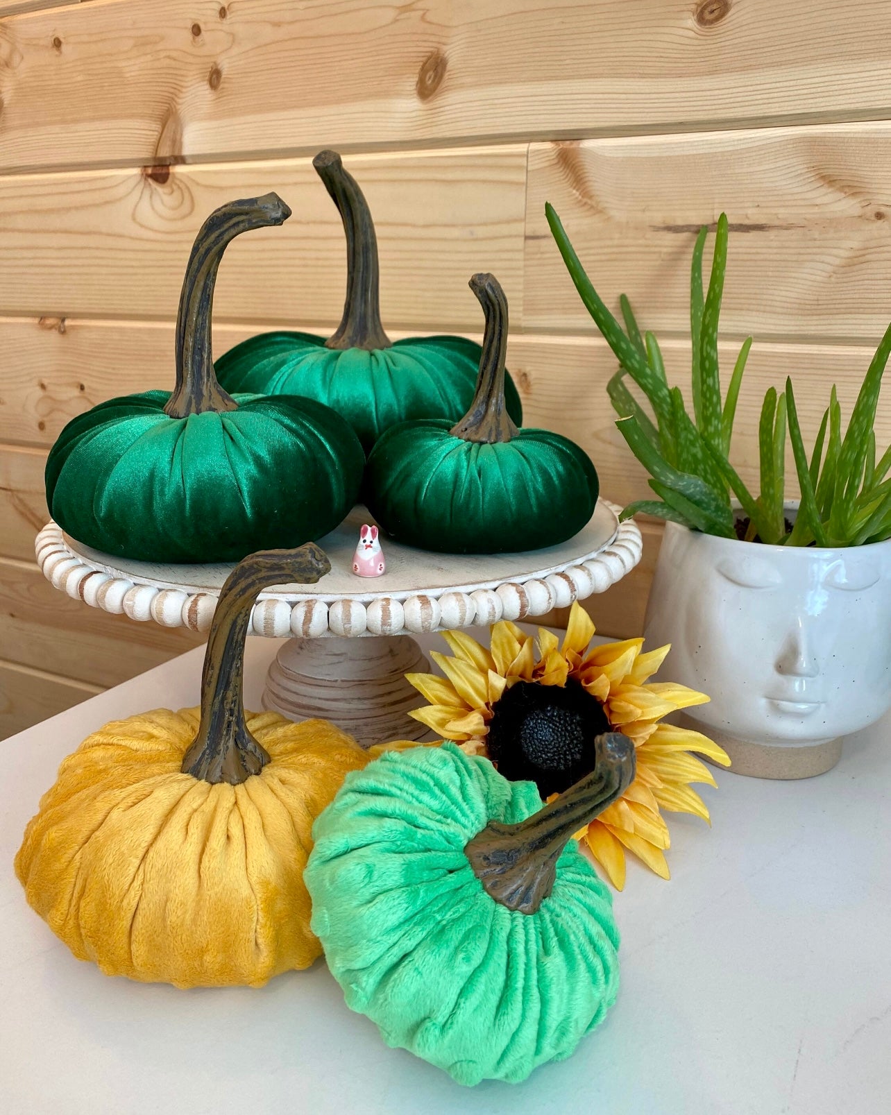 VELVET PUMPKIN SET of 3 - EMERALD GREEN