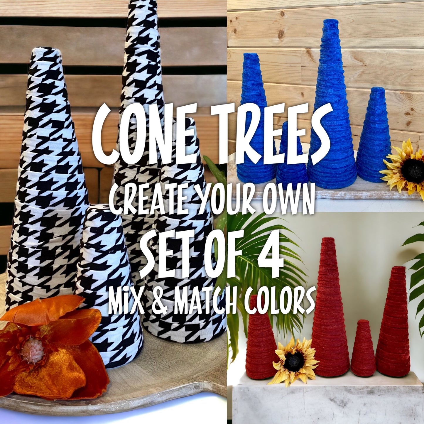 Decorative CONE Trees Holiday Home Decor Reception Centerpieces Prints Animal Prints Create Your Own Set of 4 Cone Trees