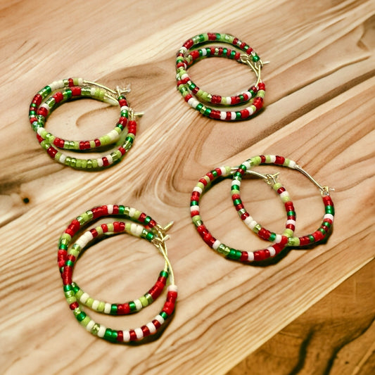 Earrings Gold Hoop Grinch Theme Holiday Theme Red and Green Festive Hoop Earrings Gift for Her Stocking Stuffer Holiday Jewelry Accessory