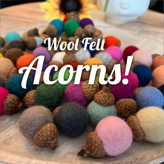 Acorns Wool Felt Acorn Set of 25 Natural Essential Oil Diffuser Vase Fillers Decorative Bowl Filler DIY Autumn Tablescape Cottage Home Decor