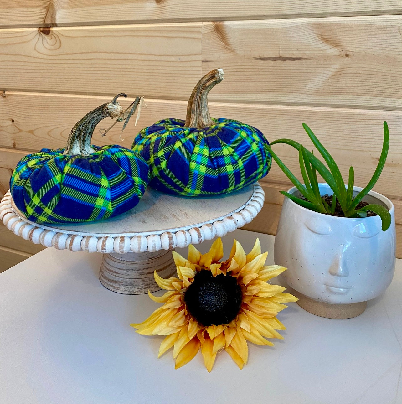 LARGE FLANNEL PUMPKIN - NAVY and GREEN TARTAN PLAID