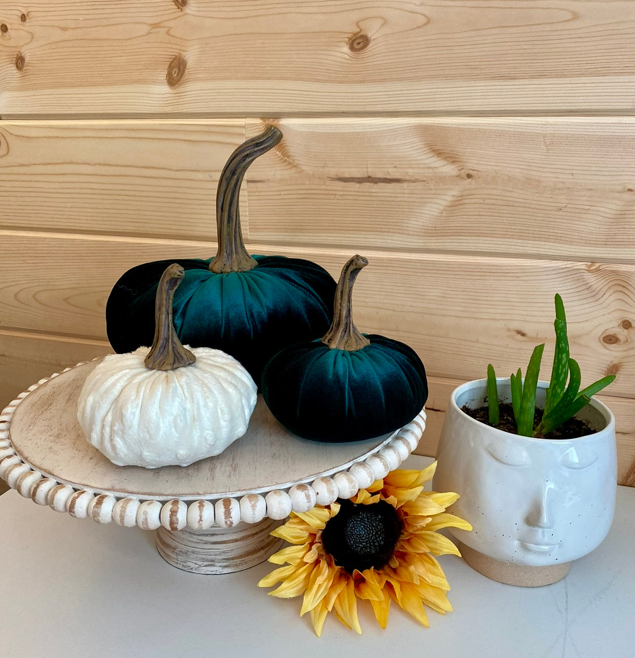 VELVET PUMPKIN SET of 3 - HUNTER GREEN