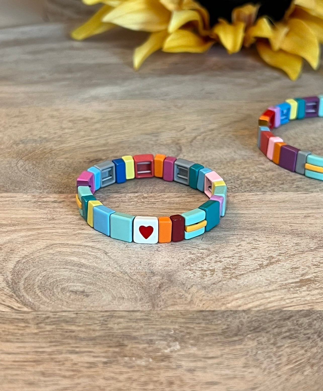 Bracelet Gift Set Stretch Bracelets MOMMY & ME Heart Rainbow Enamel Ceramic Bracelet One for Mom Heart Bracelet One for Child Heart Bracelet