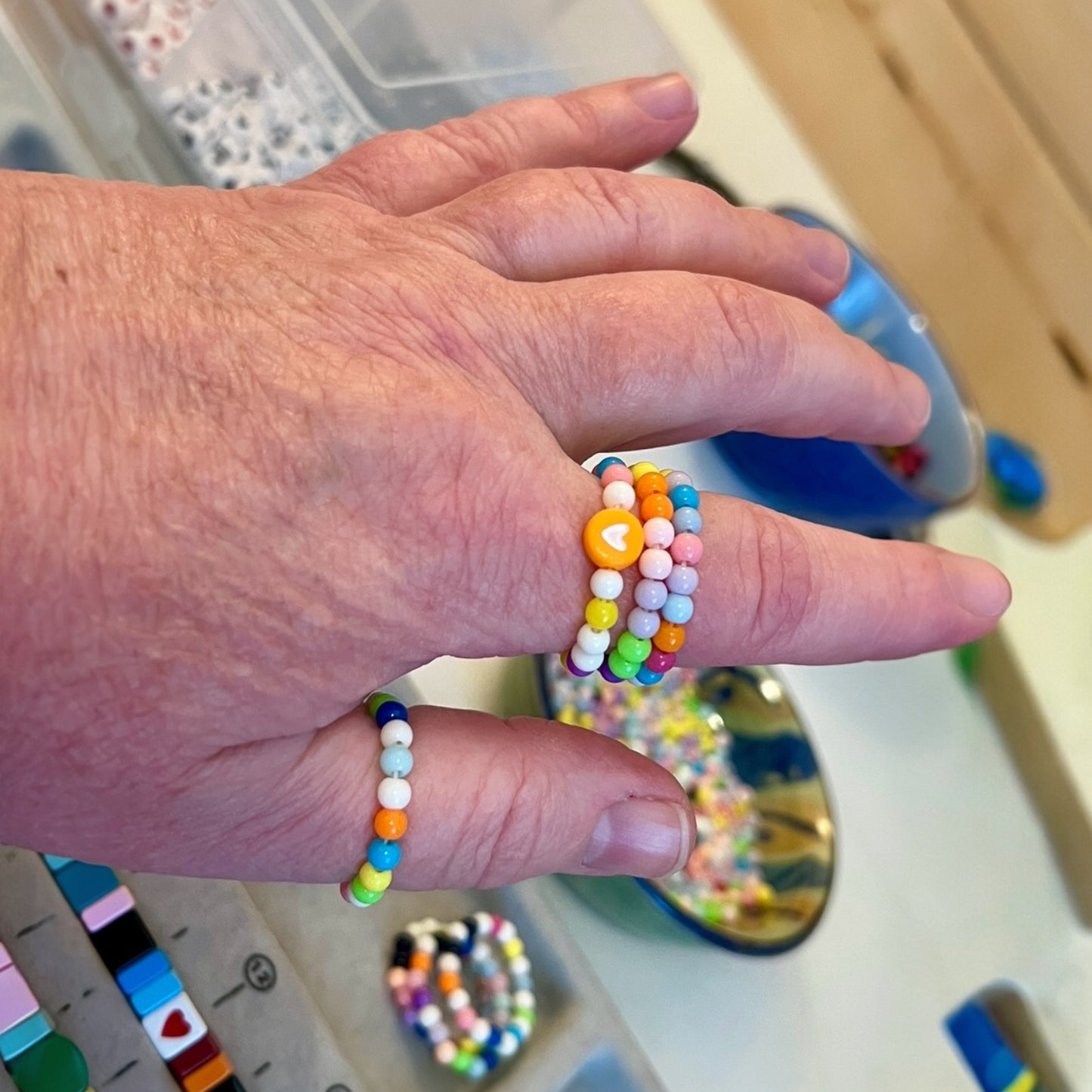 Multi Color Ring Stack Sets Stretch Elastic Gum Ball Colored Beaded Ring Stacks Spontaneous Gift for Her Stocking Stuffer Jewelry Gift Mode