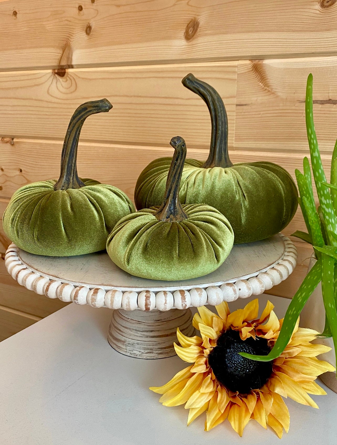 Velvet Pumpkin Set of 3 AVOCADO VELVET Rustic Holiday Home Decor Chic Gift Set