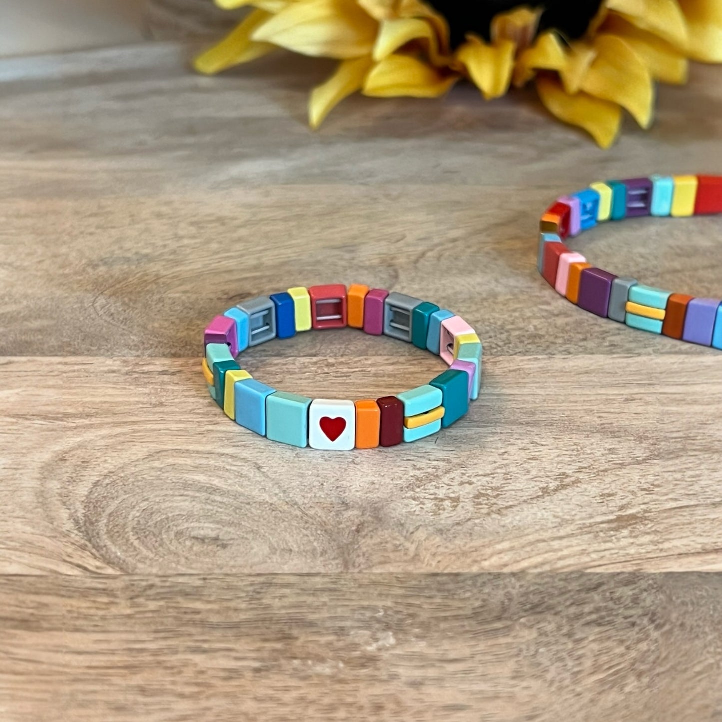 Bracelet Gift Set Stretch Bracelets MOMMY & ME Heart Rainbow Enamel Ceramic Bracelet One for Mom Heart Bracelet One for Child Heart Bracelet