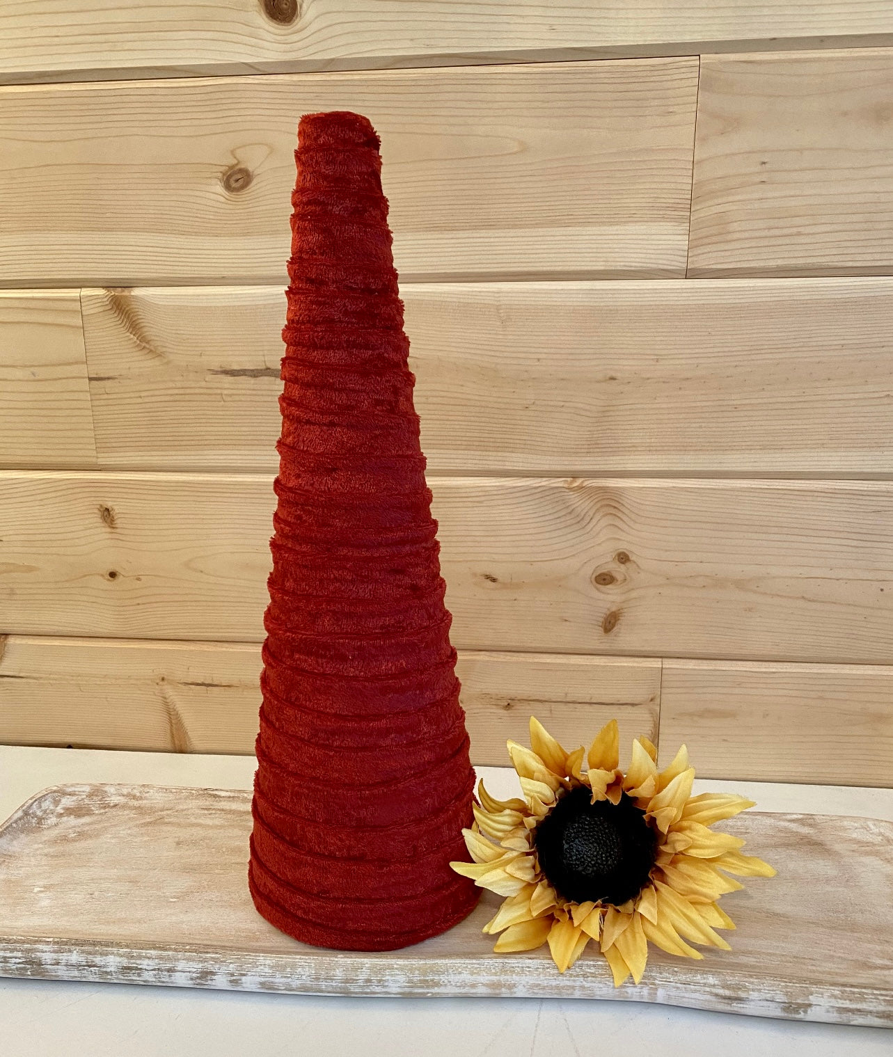 Decorative CONE Trees BRICK RED Crushed Velvet Trees Set of 4