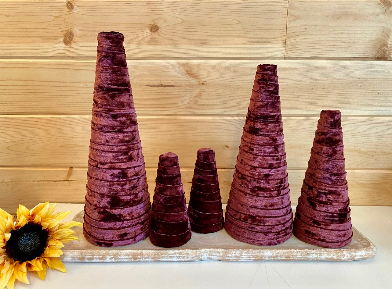 Decorative CONE Trees WINE VELVET Tree Set of 5