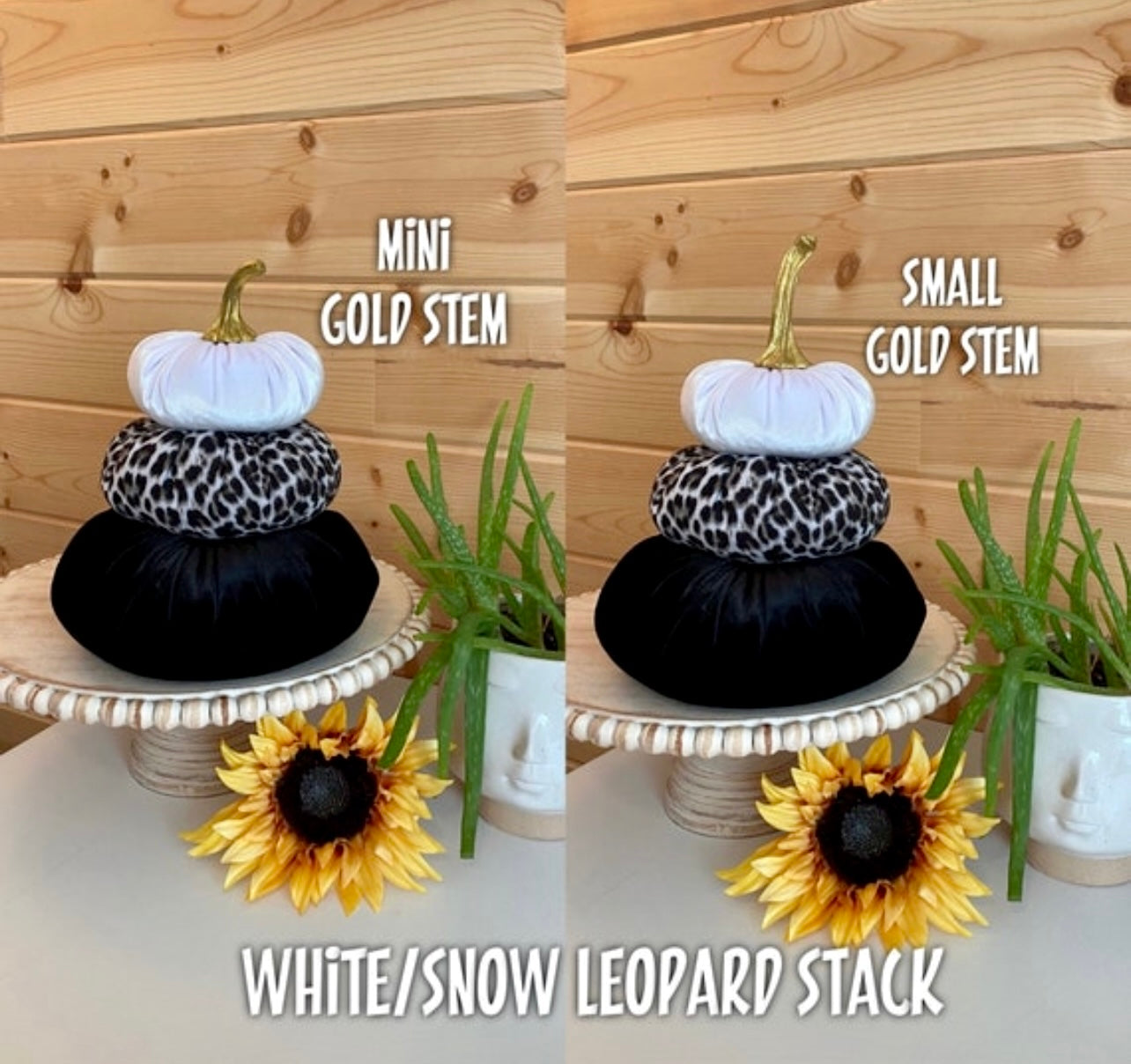 Tiered Pumpkin Stack - Velvet Animal Print White Snow Leopard