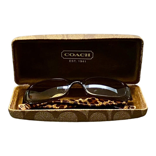 ‼️SOLD‼️ Coach Sadie S607 Brown Rectangle Sunglasses w/Case animal print inside arms NWOT