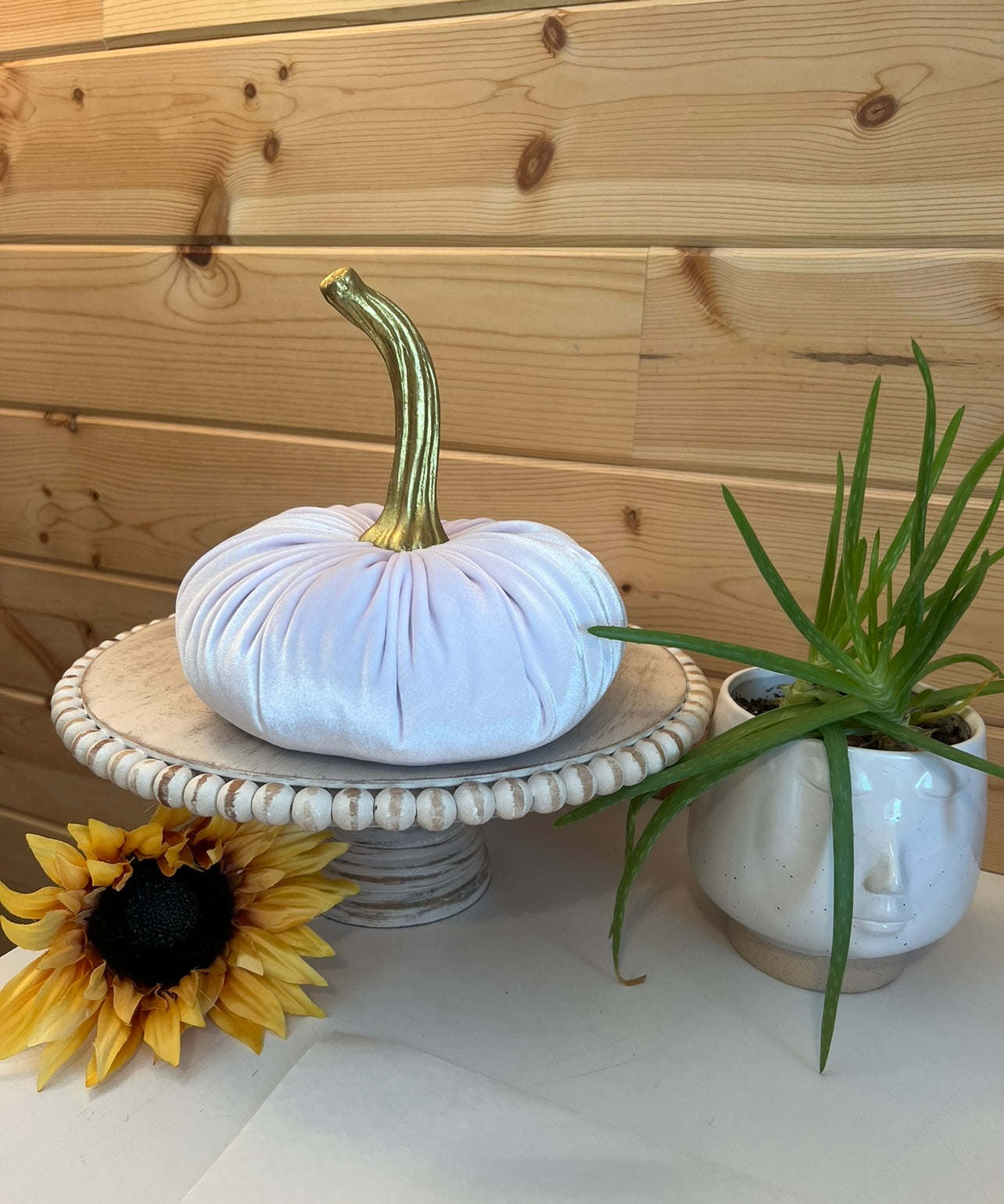 PUMPKINS SET of 3 VELVET - WHITE