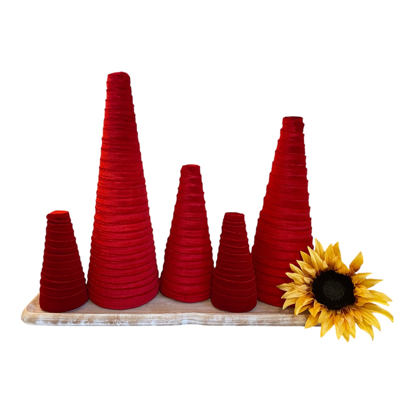 Decorative CONE Trees CANDY CANE RED VELVET Tree Set of 5